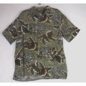 Croft & Barrow-Mens Green Hawaiian Shirt-XL -Casual Button Up Palm Trees Print‎